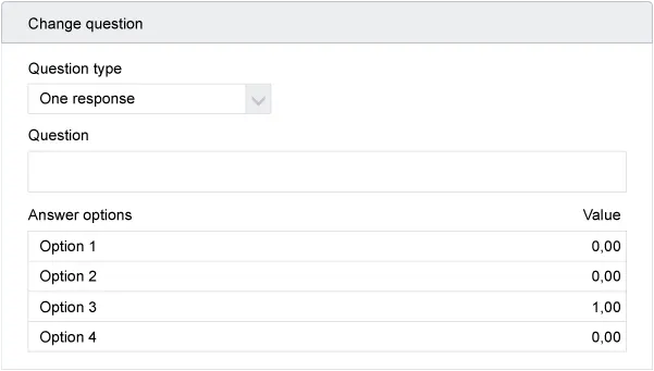 Screenshot for the creation of a question with the value assigned to the correct answer.